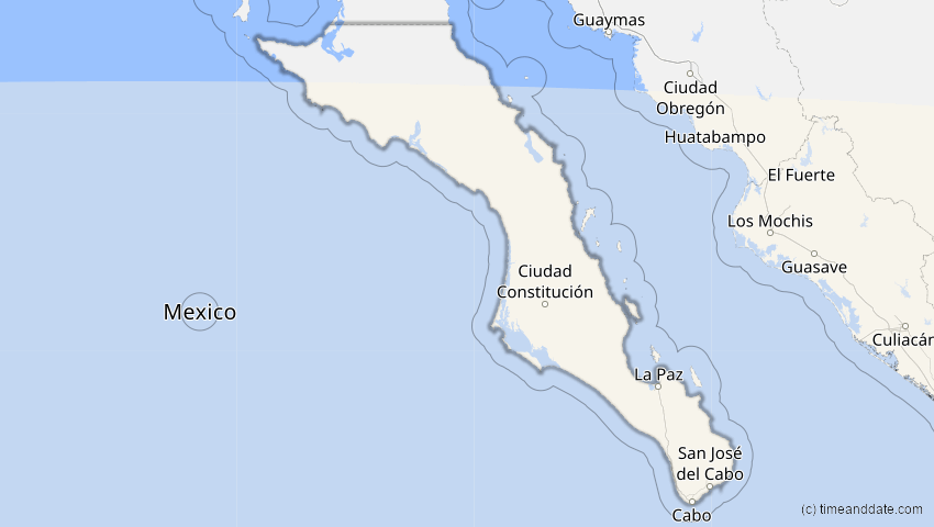 A map of Baja California Sur, Mexiko, showing the path of the 12. Sep 2034 Ringförmige Sonnenfinsternis