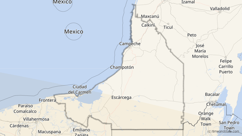 A map of Campeche, Mexiko, showing the path of the 12. Sep 2034 Ringförmige Sonnenfinsternis