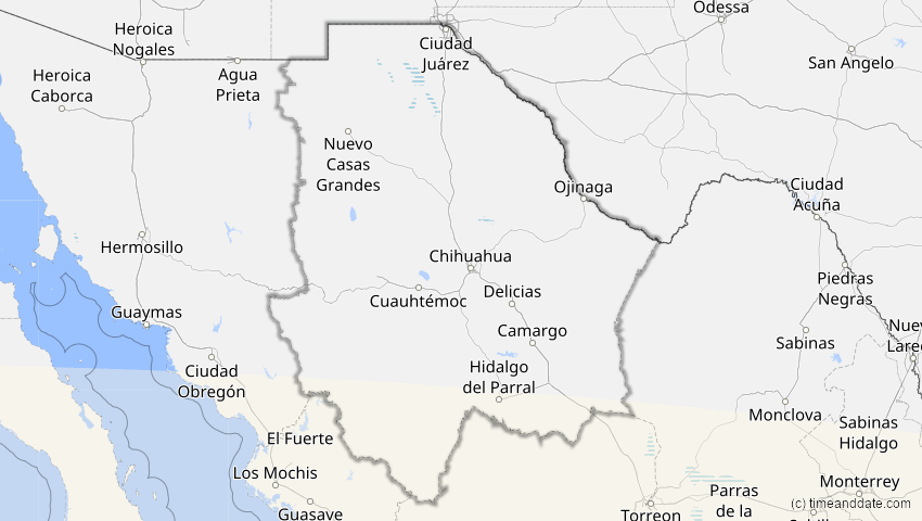 A map of Chihuahua, Mexiko, showing the path of the 12. Sep 2034 Ringförmige Sonnenfinsternis
