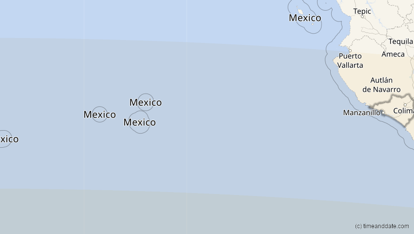 A map of Colima, Mexiko, showing the path of the 12. Sep 2034 Ringförmige Sonnenfinsternis
