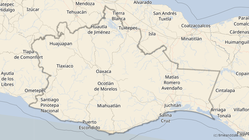A map of Oaxaca, Mexiko, showing the path of the 12. Sep 2034 Ringförmige Sonnenfinsternis