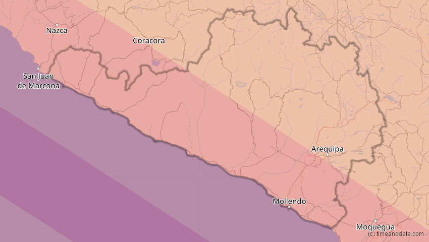 A map of Arequipa, Peru, showing the path of the 12. Sep 2034 Ringförmige Sonnenfinsternis