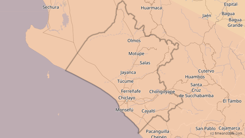 A map of Lambayeque, Peru, showing the path of the 12. Sep 2034 Ringförmige Sonnenfinsternis