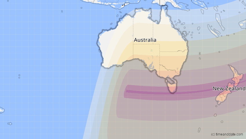 A map of Australien, showing the path of the 10. Mär 2035 Ringförmige Sonnenfinsternis