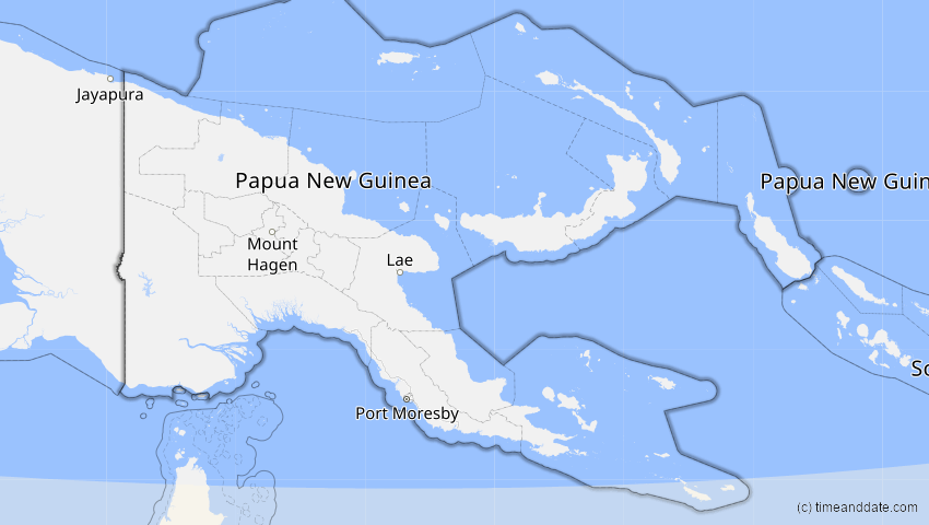 A map of Papua-Neuguinea, showing the path of the 10. Mär 2035 Ringförmige Sonnenfinsternis