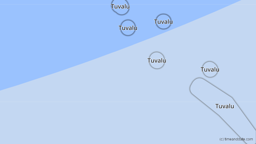 A map of Tuvalu, showing the path of the 10. Mär 2035 Ringförmige Sonnenfinsternis