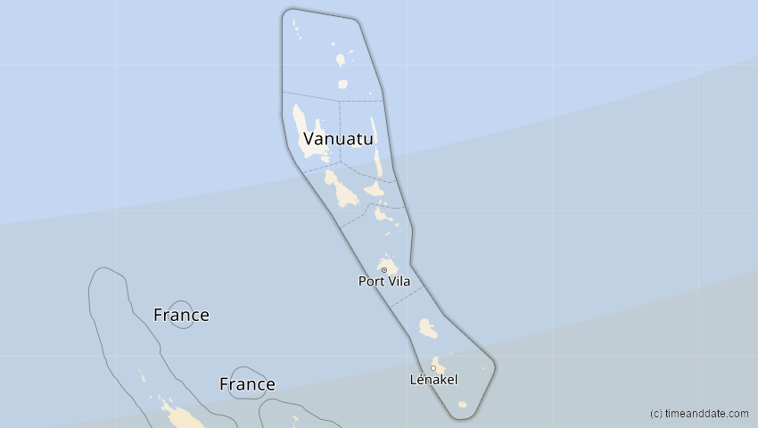 A map of Vanuatu, showing the path of the 10. Mär 2035 Ringförmige Sonnenfinsternis
