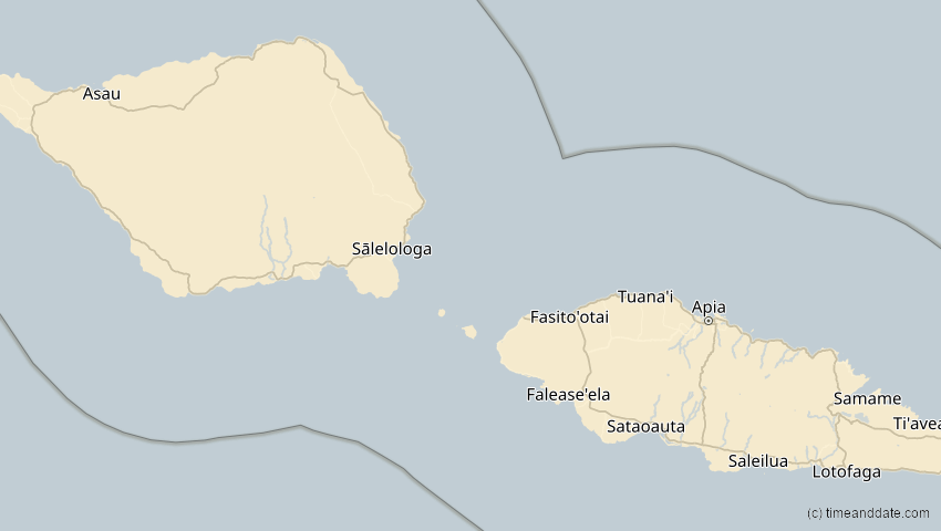 A map of Samoa, showing the path of the 10. Mär 2035 Ringförmige Sonnenfinsternis