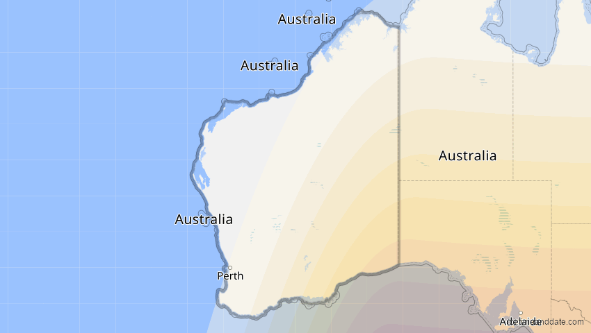 A map of Western Australia, Australien, showing the path of the 10. Mär 2035 Ringförmige Sonnenfinsternis