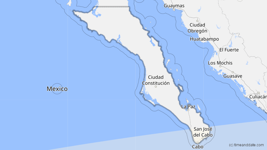 A map of Baja California Sur, Mexiko, showing the path of the 9. Mär 2035 Ringförmige Sonnenfinsternis