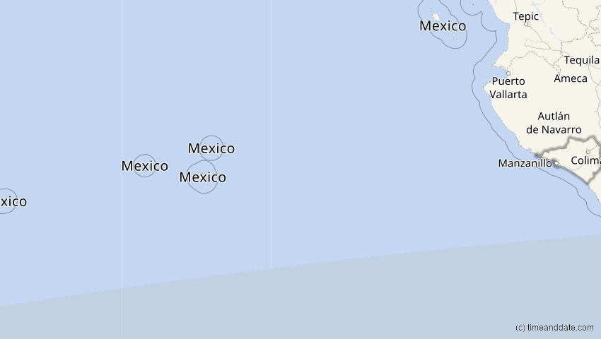 A map of Colima, Mexiko, showing the path of the 9. Mär 2035 Ringförmige Sonnenfinsternis