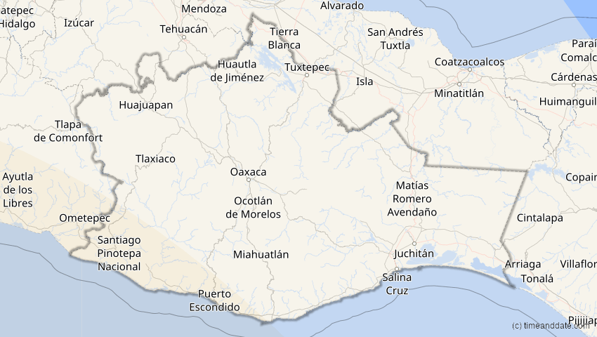 A map of Oaxaca, Mexiko, showing the path of the 9. Mär 2035 Ringförmige Sonnenfinsternis