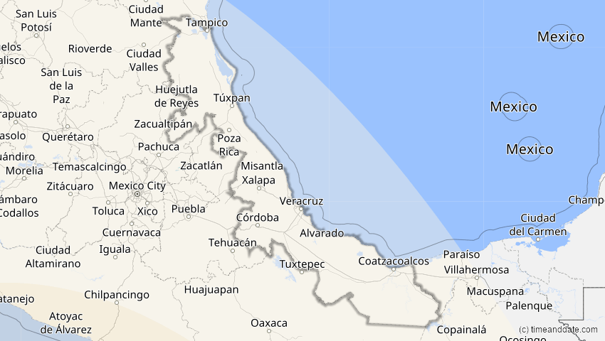 A map of Veracruz, Mexiko, showing the path of the 9. Mär 2035 Ringförmige Sonnenfinsternis
