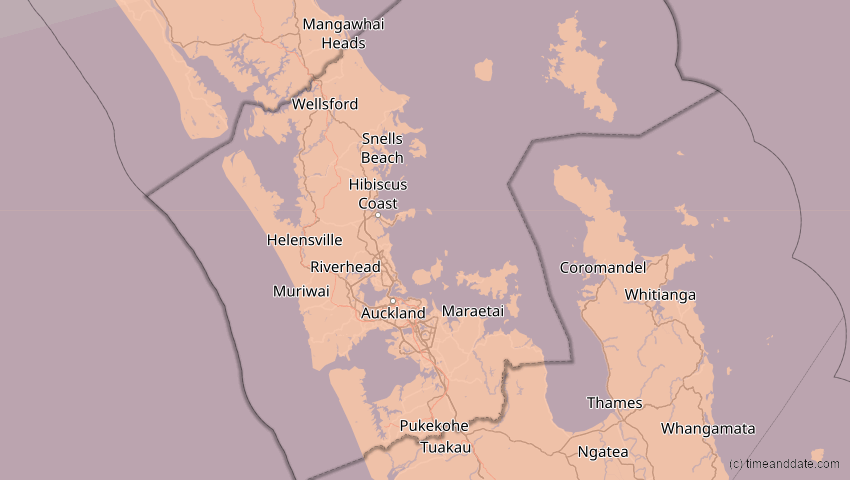 A map of Auckland, Neuseeland, showing the path of the 10. Mär 2035 Ringförmige Sonnenfinsternis