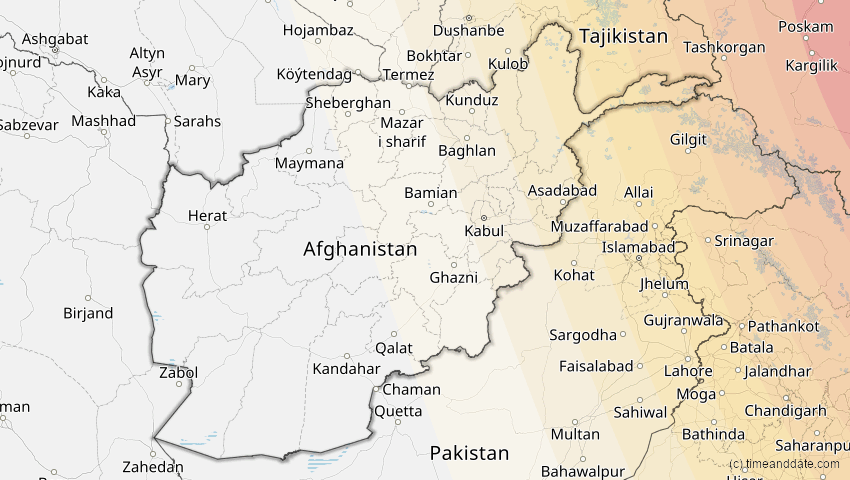 A map of Afghanistan, showing the path of the 2. Sep 2035 Totale Sonnenfinsternis