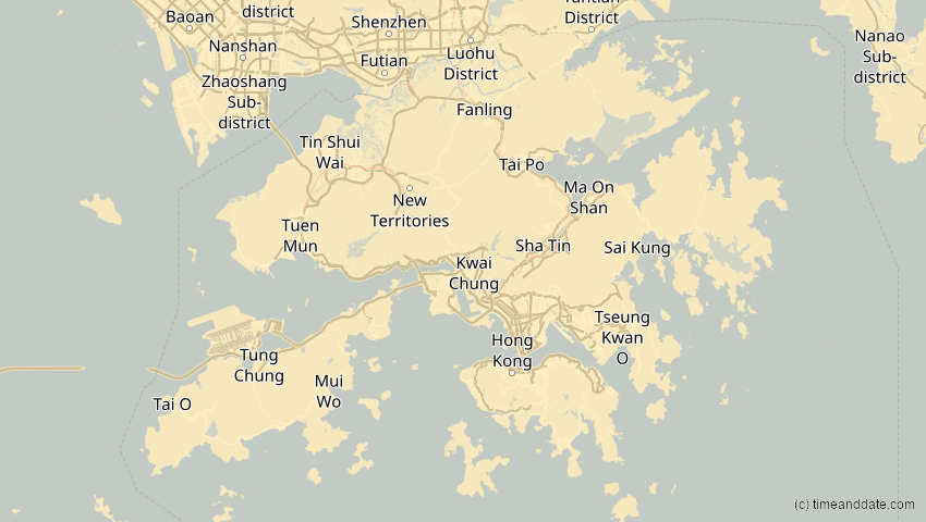 A map of Hongkong, showing the path of the 2. Sep 2035 Totale Sonnenfinsternis