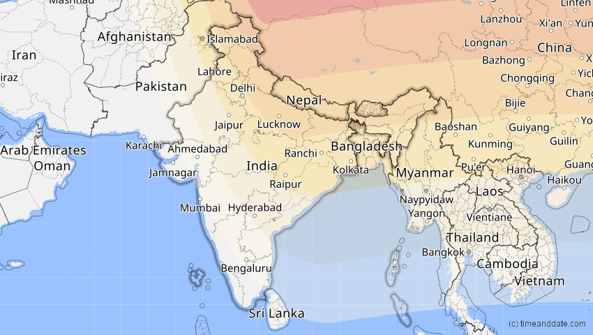 A map of Indien, showing the path of the 2. Sep 2035 Totale Sonnenfinsternis