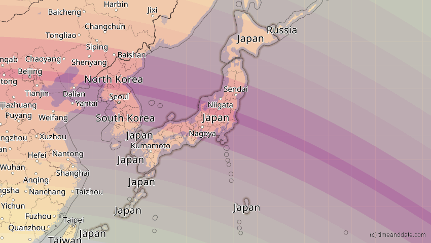 A map of Japan, showing the path of the 2. Sep 2035 Totale Sonnenfinsternis