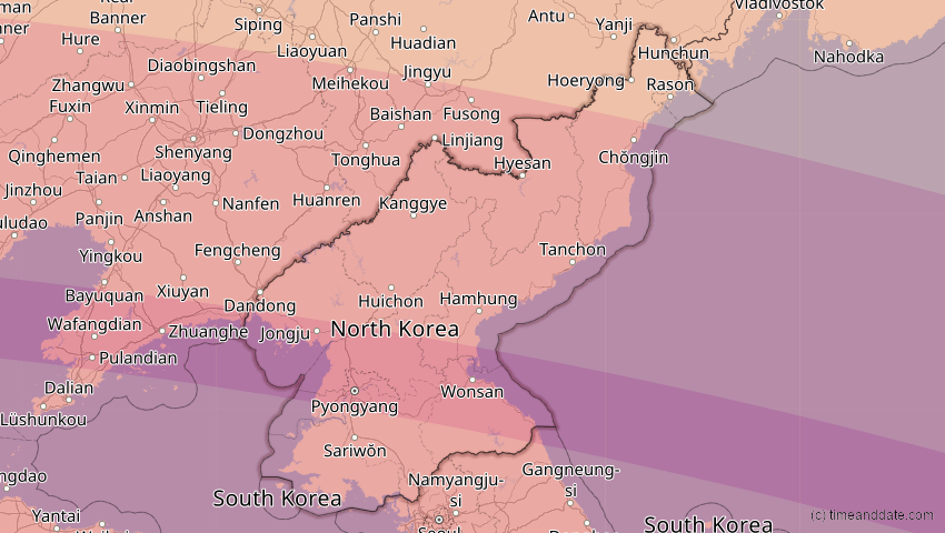 A map of Nordkorea, showing the path of the 2. Sep 2035 Totale Sonnenfinsternis