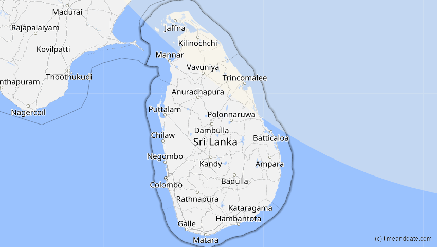A map of Sri Lanka, showing the path of the 2. Sep 2035 Totale Sonnenfinsternis