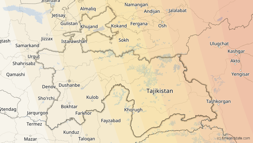 A map of Tadschikistan, showing the path of the 2. Sep 2035 Totale Sonnenfinsternis