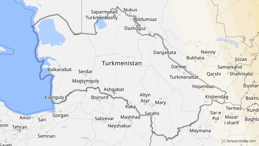 A map of Turkmenistan, showing the path of the 2. Sep 2035 Totale Sonnenfinsternis
