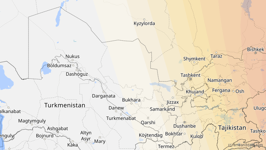 A map of Usbekistan, showing the path of the 2. Sep 2035 Totale Sonnenfinsternis
