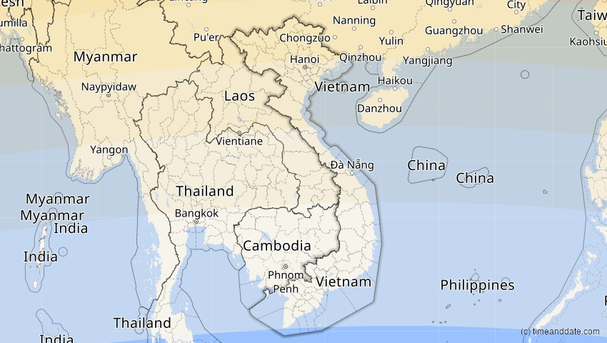 A map of Vietnam, showing the path of the 2. Sep 2035 Totale Sonnenfinsternis