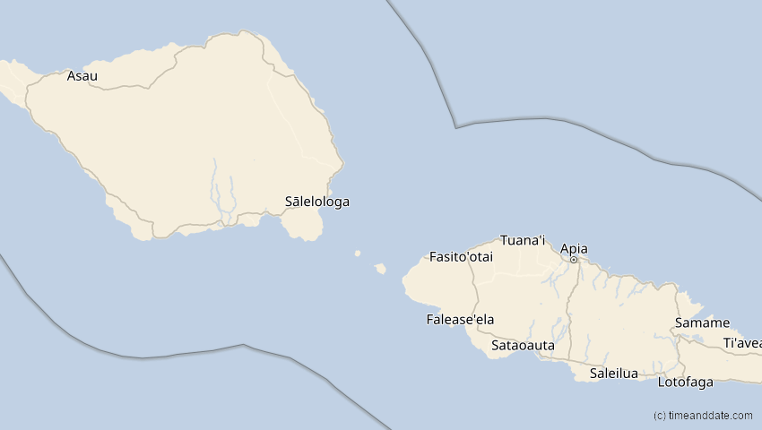 A map of Samoa, showing the path of the 2. Sep 2035 Totale Sonnenfinsternis