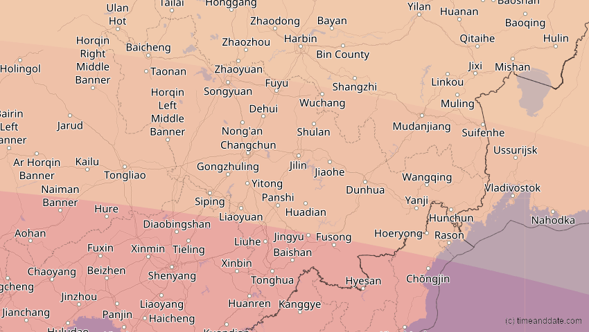 A map of Jilin, China, showing the path of the 2. Sep 2035 Totale Sonnenfinsternis