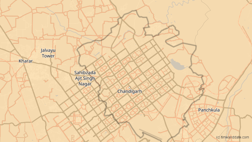 A map of Chandigarh, Indien, showing the path of the 2. Sep 2035 Totale Sonnenfinsternis