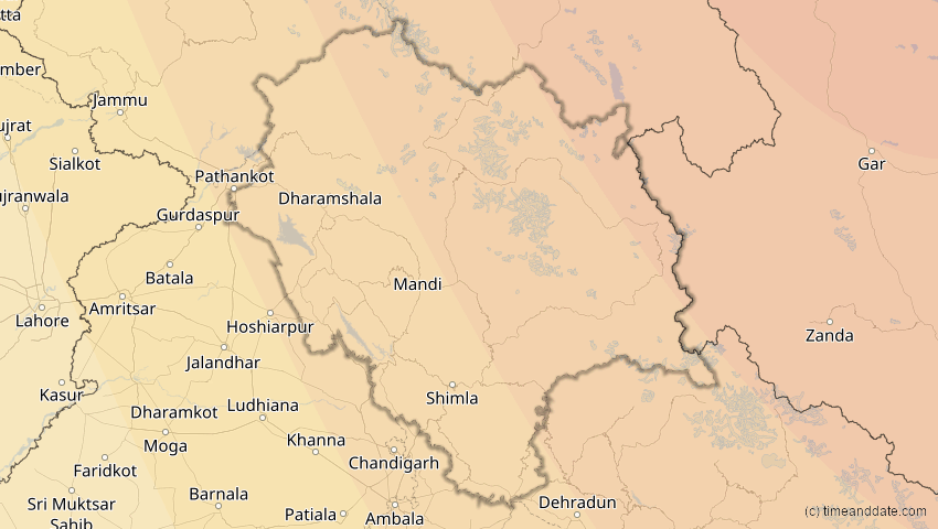 A map of Himachal Pradesh, Indien, showing the path of the 2. Sep 2035 Totale Sonnenfinsternis