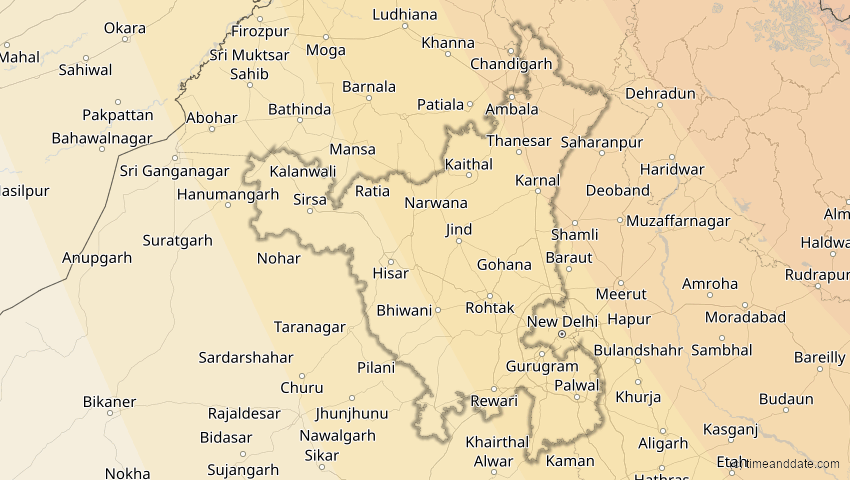 A map of Haryana, Indien, showing the path of the 2. Sep 2035 Totale Sonnenfinsternis