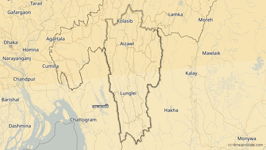 A map of Mizoram, Indien, showing the path of the 2. Sep 2035 Totale Sonnenfinsternis