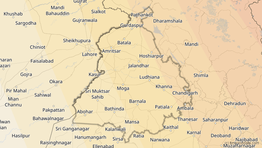 A map of Punjab, Indien, showing the path of the 2. Sep 2035 Totale Sonnenfinsternis