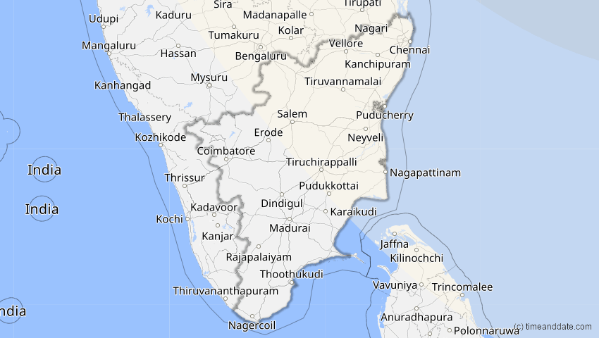 A map of Tamil Nadu, Indien, showing the path of the 2. Sep 2035 Totale Sonnenfinsternis