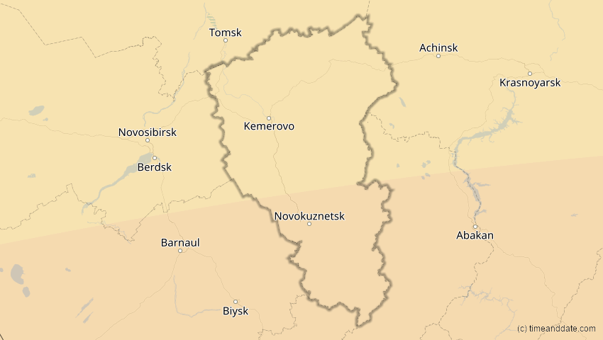 A map of Kemerowo, Russland, showing the path of the 2. Sep 2035 Totale Sonnenfinsternis