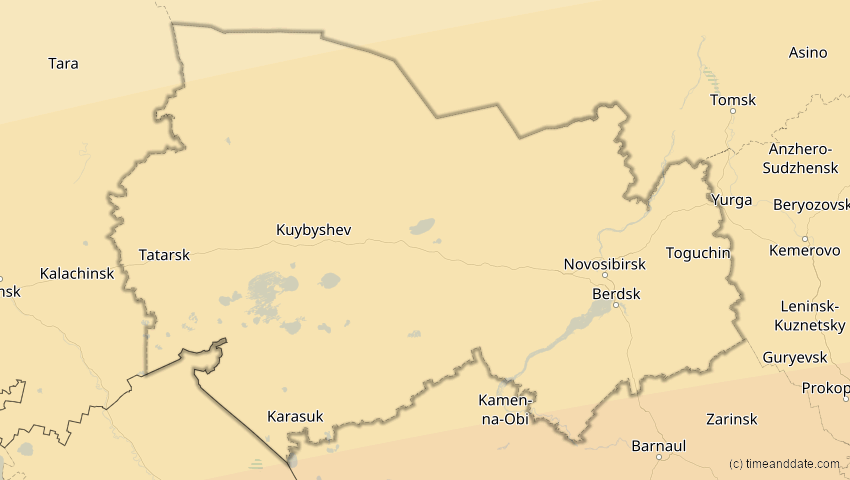A map of Nowosibirsk, Russland, showing the path of the 2. Sep 2035 Totale Sonnenfinsternis