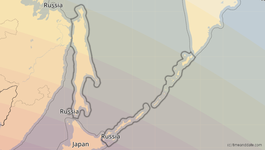 A map of Sachalin, Russland, showing the path of the 2. Sep 2035 Totale Sonnenfinsternis