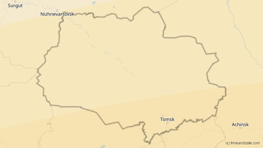 A map of Tomsk, Russland, showing the path of the 2. Sep 2035 Totale Sonnenfinsternis