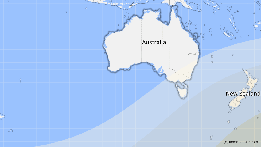 A map of Australien, showing the path of the 27. Feb 2036 Partielle Sonnenfinsternis
