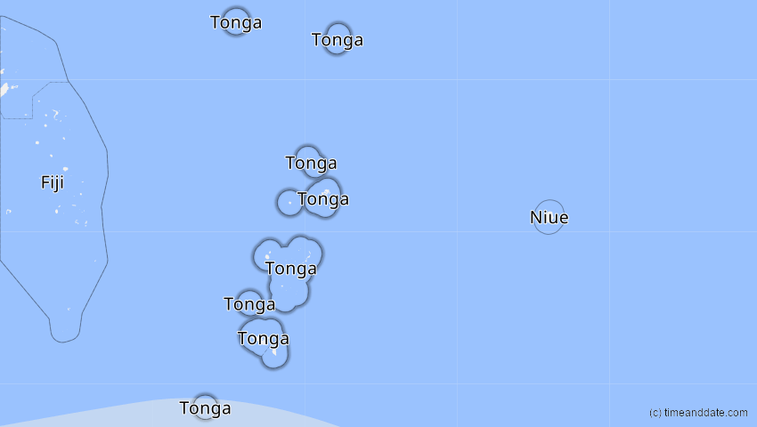 A map of Tonga, showing the path of the 27. Feb 2036 Partielle Sonnenfinsternis