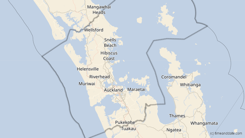 A map of Auckland, Neuseeland, showing the path of the 27. Feb 2036 Partielle Sonnenfinsternis