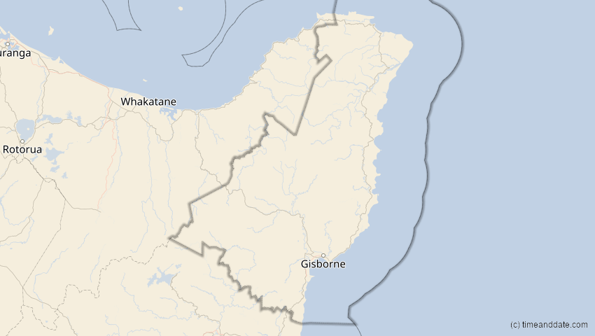 A map of Gisborne, Neuseeland, showing the path of the 27. Feb 2036 Partielle Sonnenfinsternis