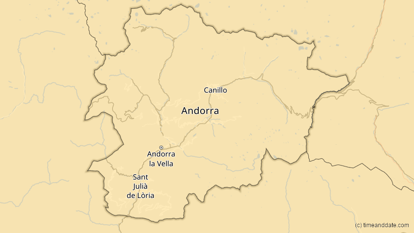 A map of Andorra, showing the path of the 21. Aug 2036 Partielle Sonnenfinsternis