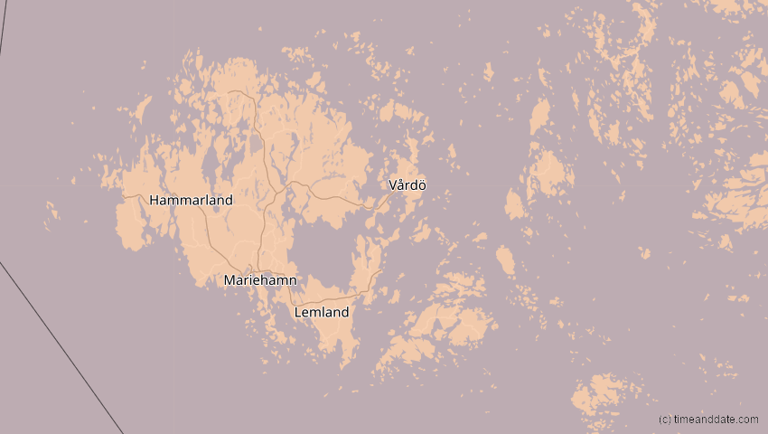 A map of Åland, showing the path of the 21. Aug 2036 Partielle Sonnenfinsternis