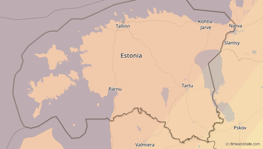 A map of Estland, showing the path of the 21. Aug 2036 Partielle Sonnenfinsternis