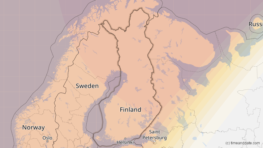A map of Finnland, showing the path of the 21. Aug 2036 Partielle Sonnenfinsternis