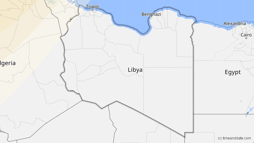 A map of Libyen, showing the path of the 21. Aug 2036 Partielle Sonnenfinsternis