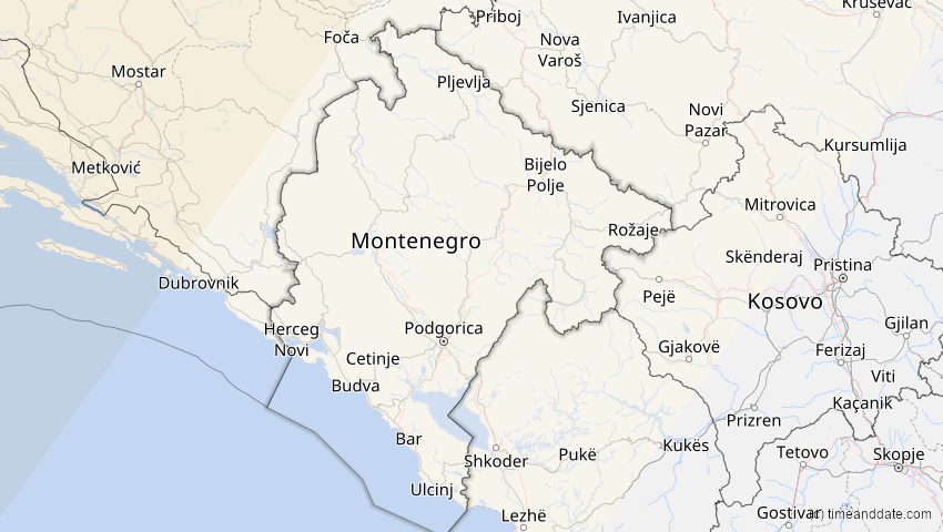 A map of Montenegro, showing the path of the 21. Aug 2036 Partielle Sonnenfinsternis